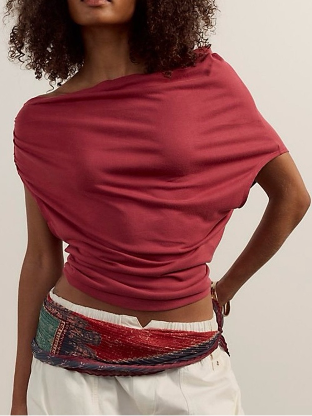 Free People Blake Off-The-Shoulder Draped Top in Deep Claret Size XL